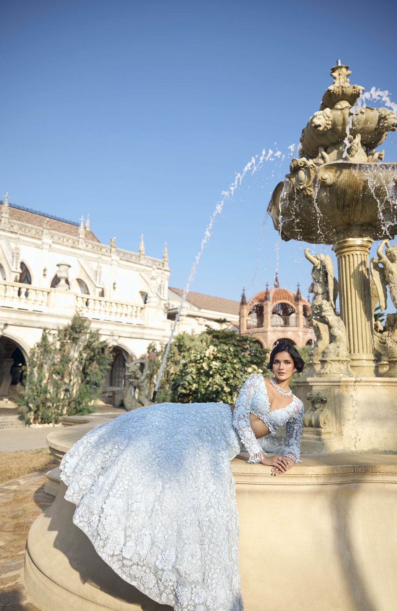 Powder Blue Three-Dimensional Lehenga Set