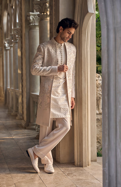 Light Beige Open Sherwani Set