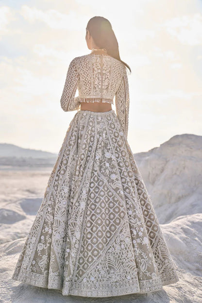 Bhumi Pednekar in Nude Cream Abstract Dori Lehenga Set