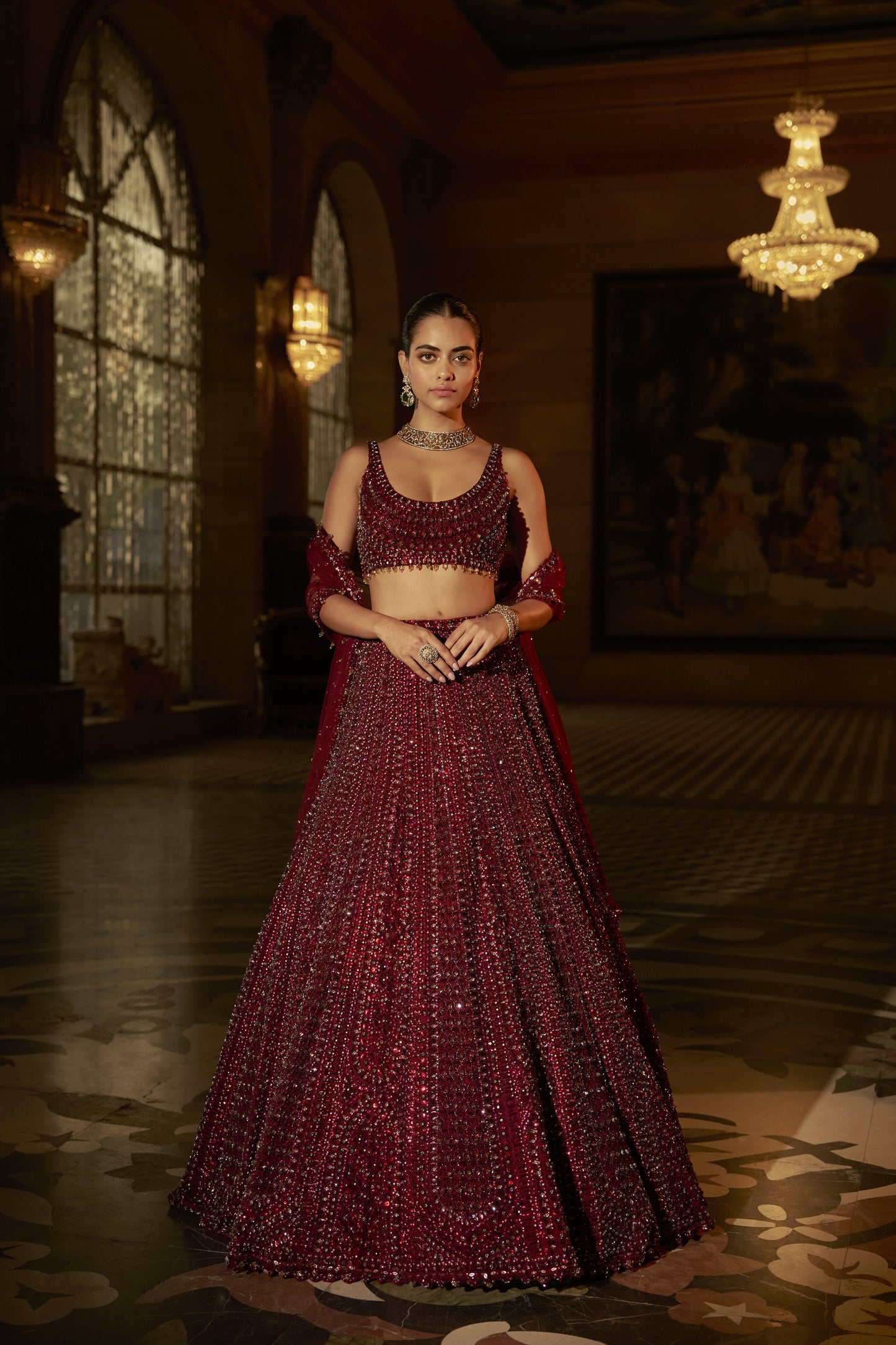 Maroon Sequin Lehenga Set