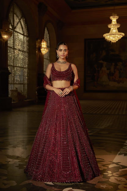 Maroon Sequin Lehenga Set