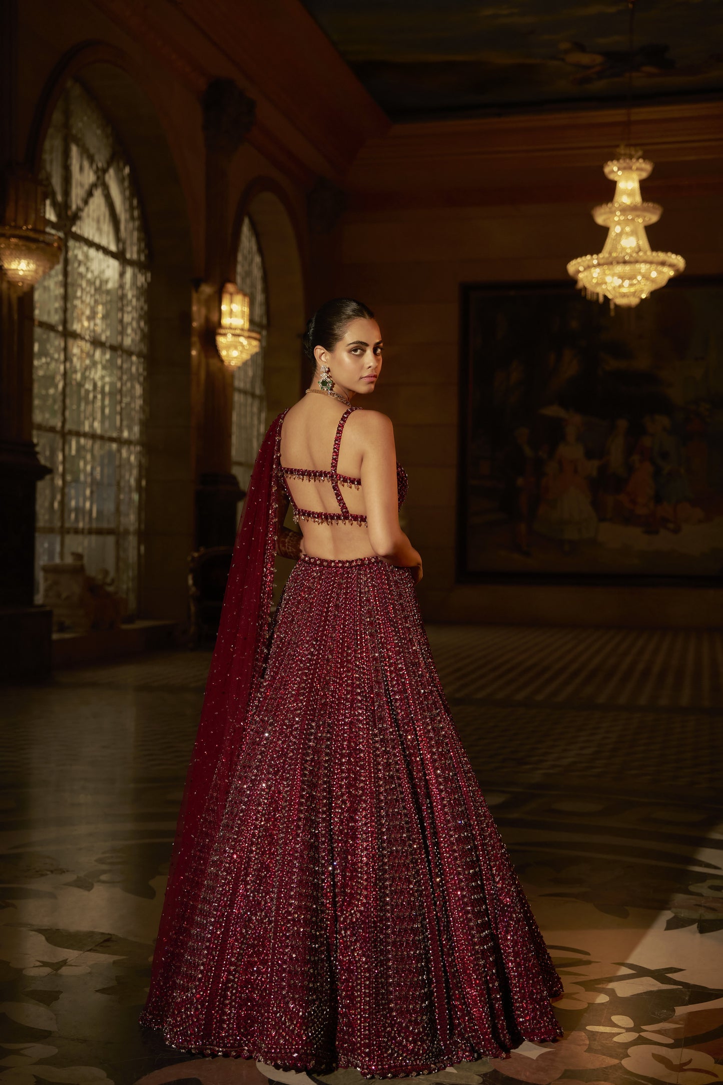 Maroon Sequin Lehenga Set