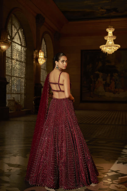 Maroon Sequin Lehenga Set