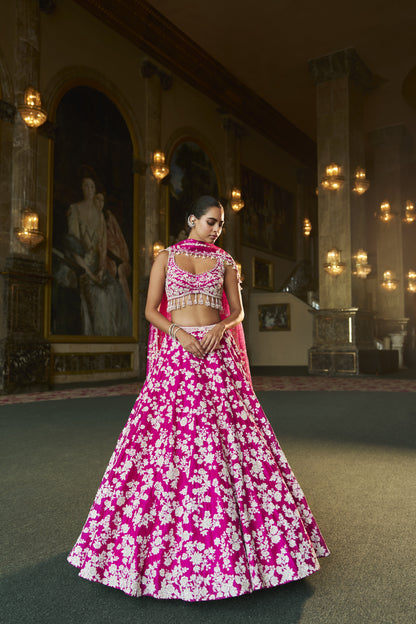 Fuchsia Pink Thread Work Lehenga Set