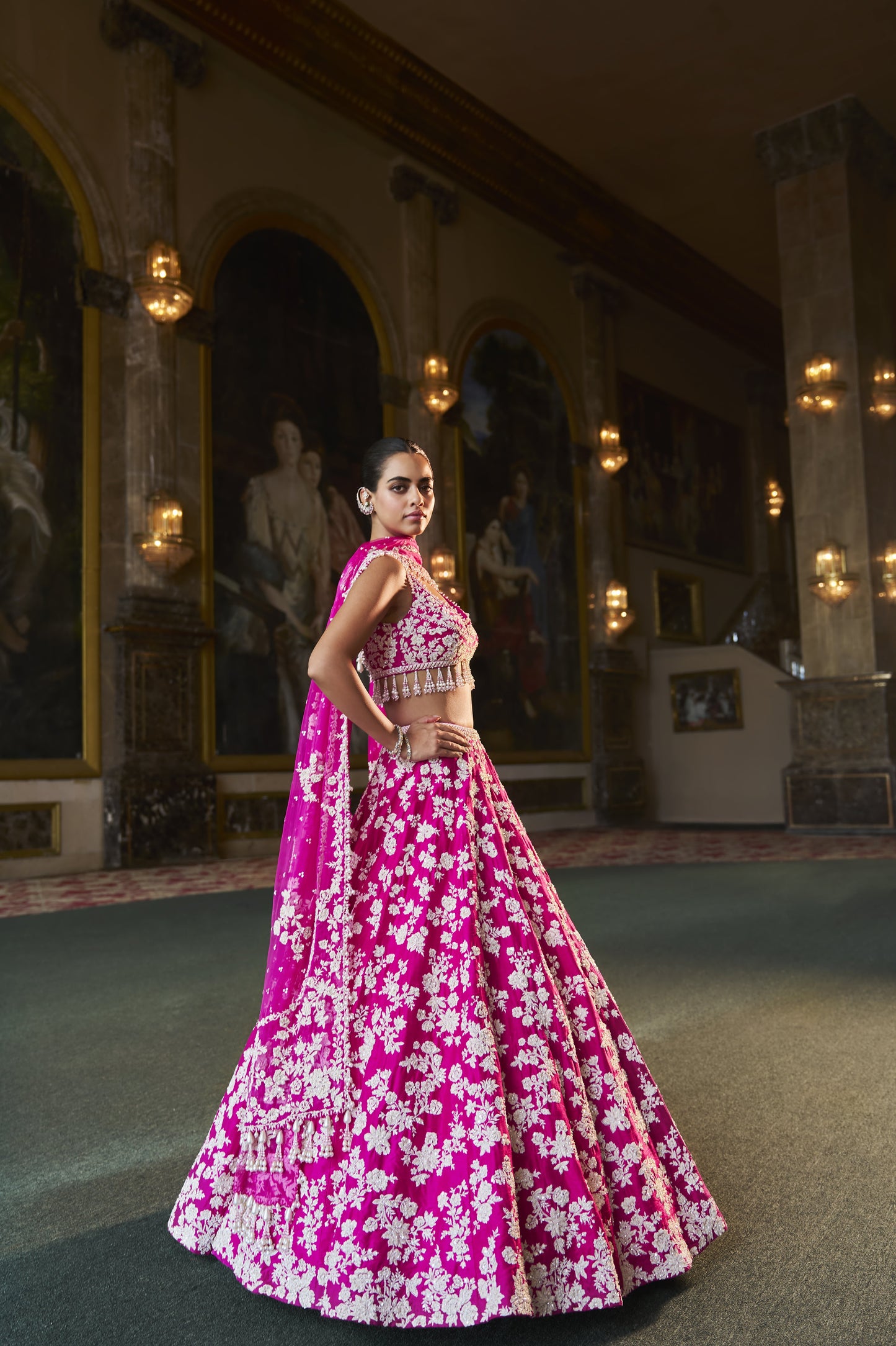 Fuchsia Pink Thread Work Lehenga Set