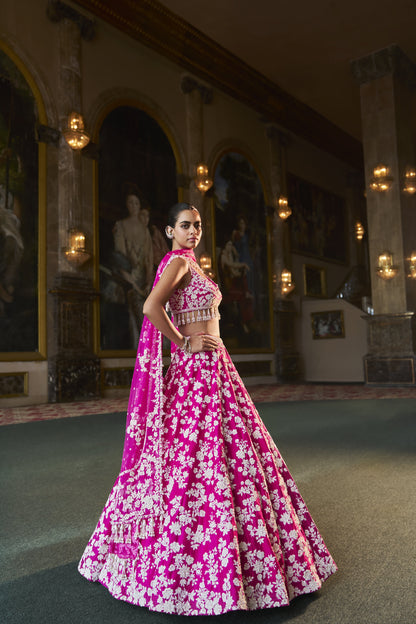 Fuchsia Pink Thread Work Lehenga Set