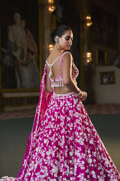 Fuchsia Pink Thread Work Lehenga Set