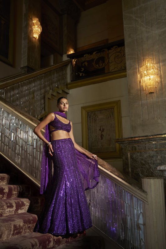 Purple Sequin Skirt Set
