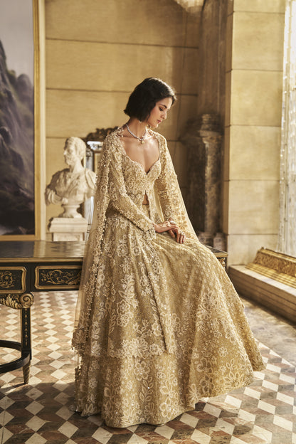Cream Jacket Lehenga Set