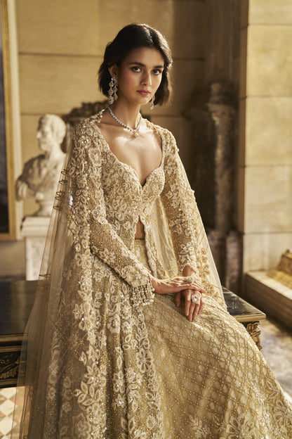 Cream Jacket Lehenga Set