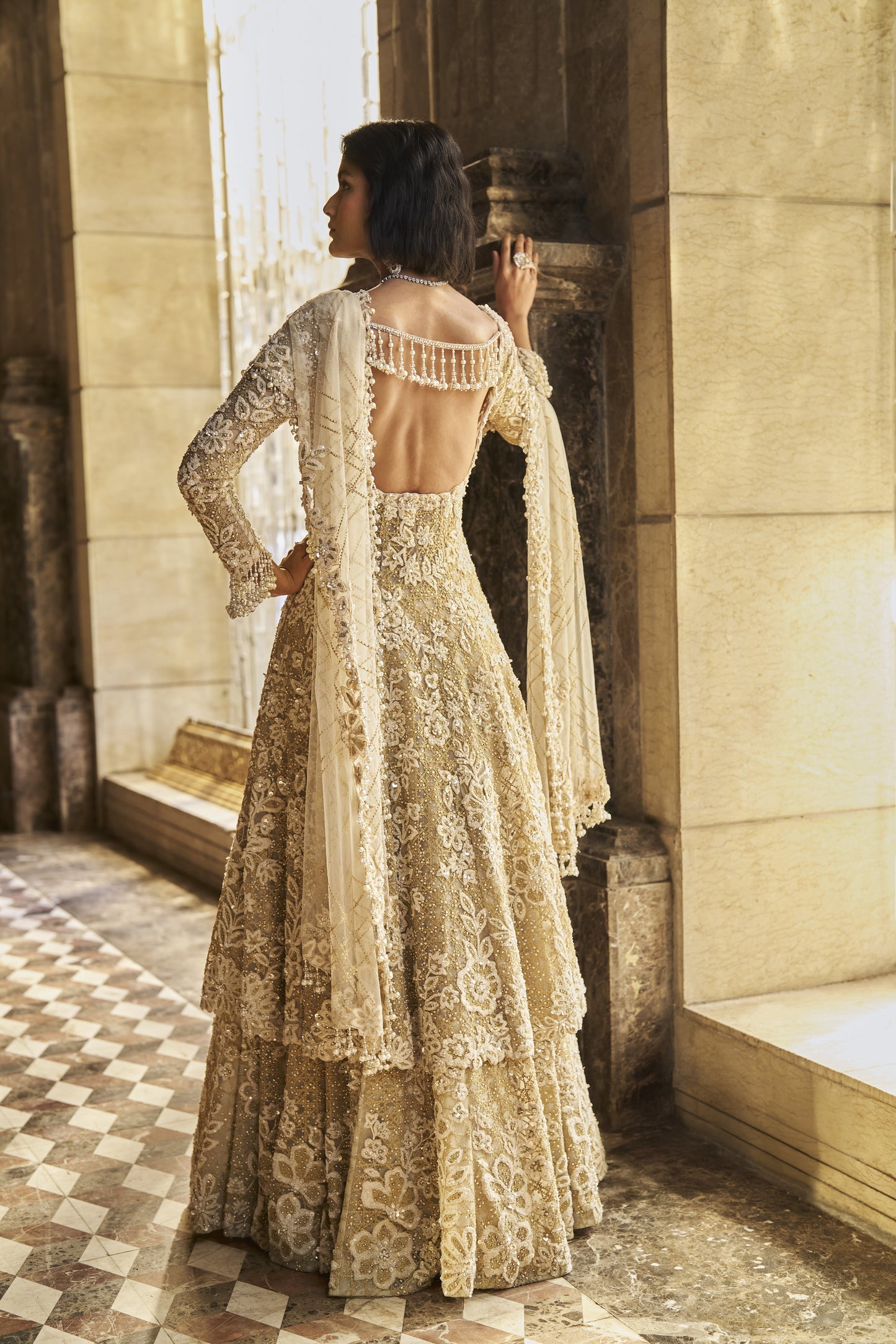 Cream Jacket Lehenga Set
