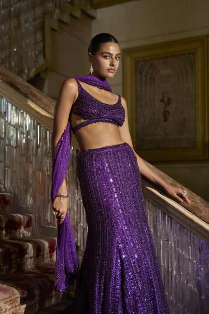 Purple Sequin Skirt Set
