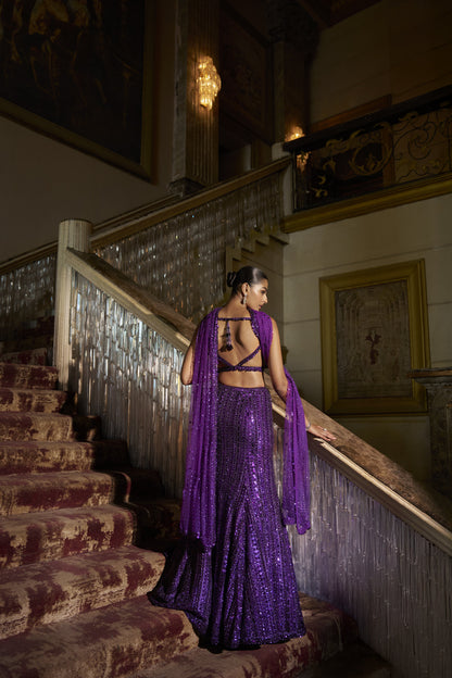 Purple Sequin Skirt Set