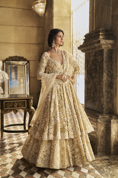 Cream Jacket Lehenga Set