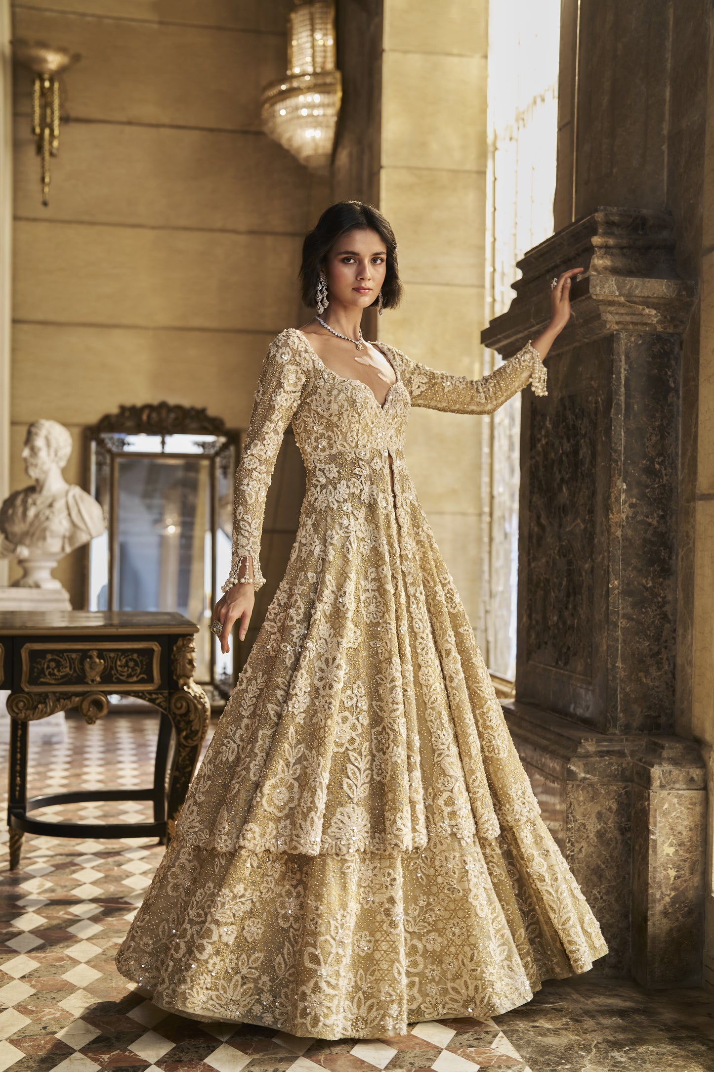 Cream Jacket Lehenga Set