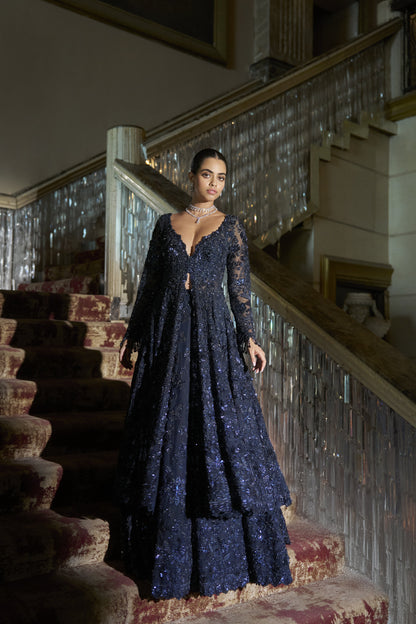 Midnight Blue Jacket Lehenga Set