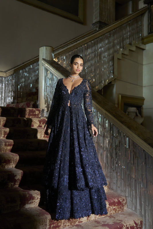 Midnight Blue Jacket Lehenga Set