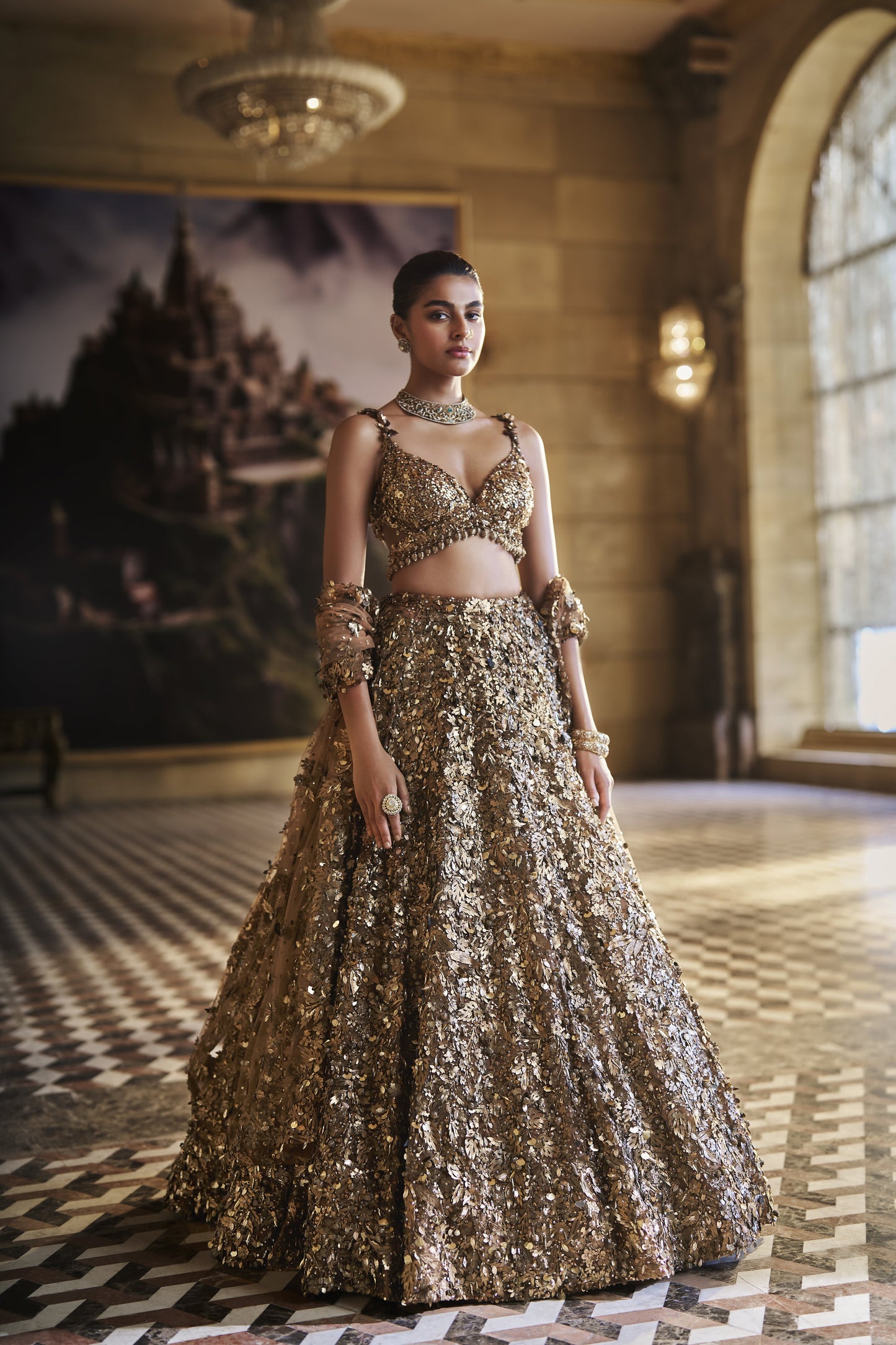 Metallic Gold 3D Lehenga Set
