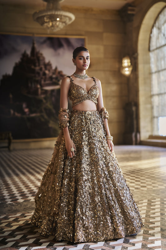 Metallic Gold 3D Lehenga Set