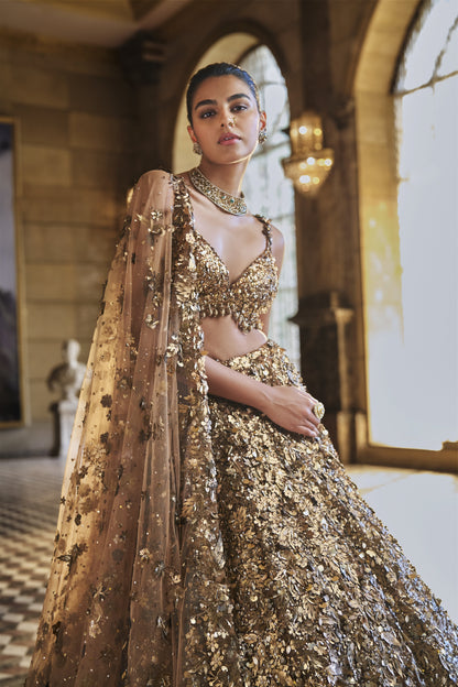 Metallic Gold 3D Lehenga Set