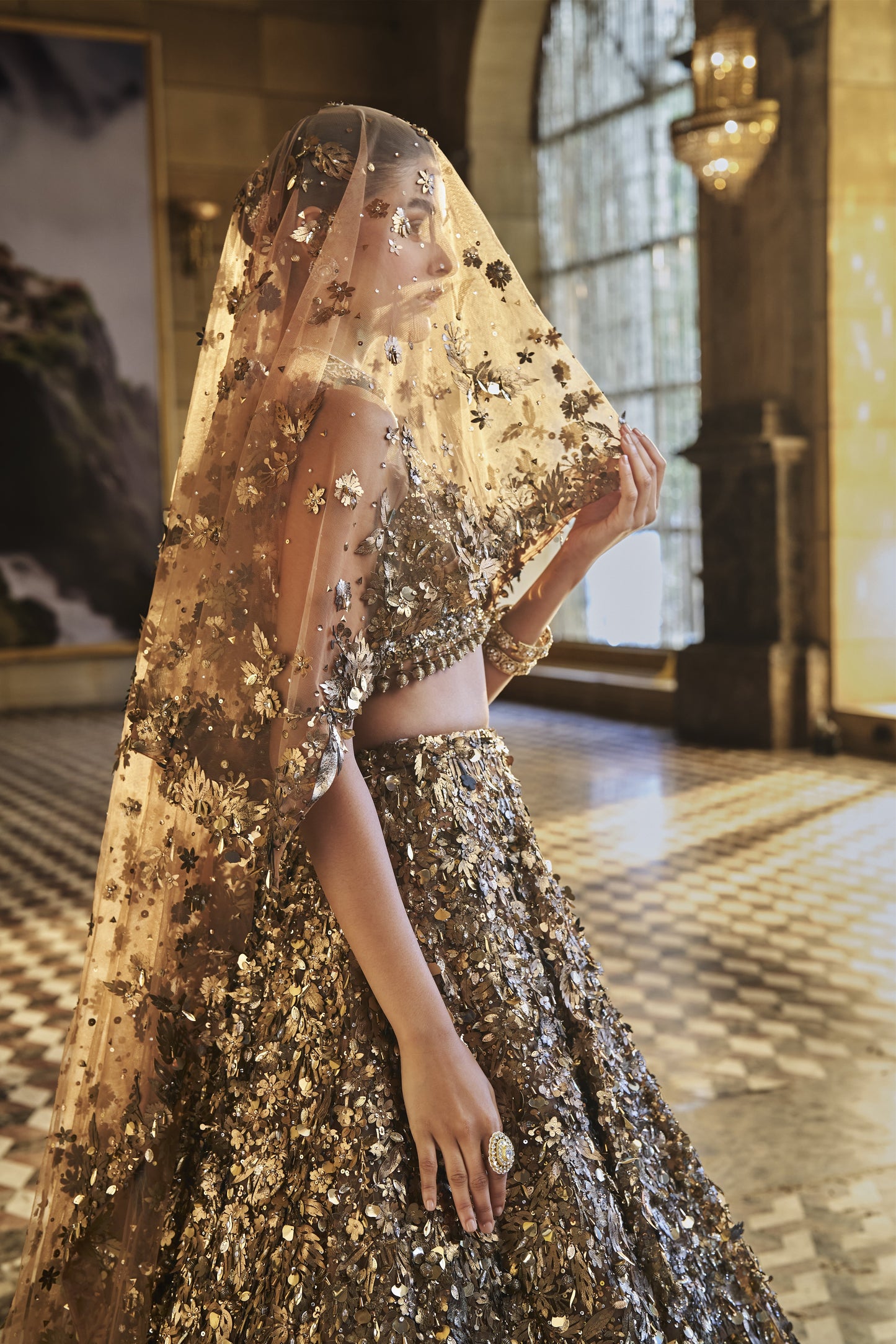 Metallic Gold 3D Lehenga Set