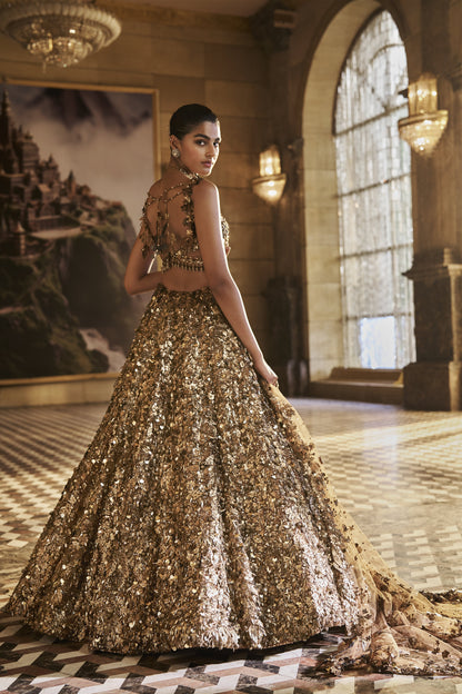 Metallic Gold 3D Lehenga Set