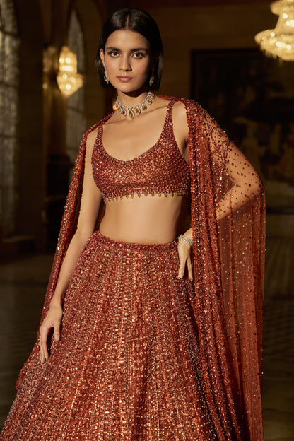 Copper Crystal Lehenga Set
