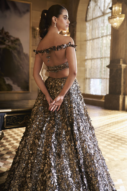 Metallic Silver 3D Lehenga Set