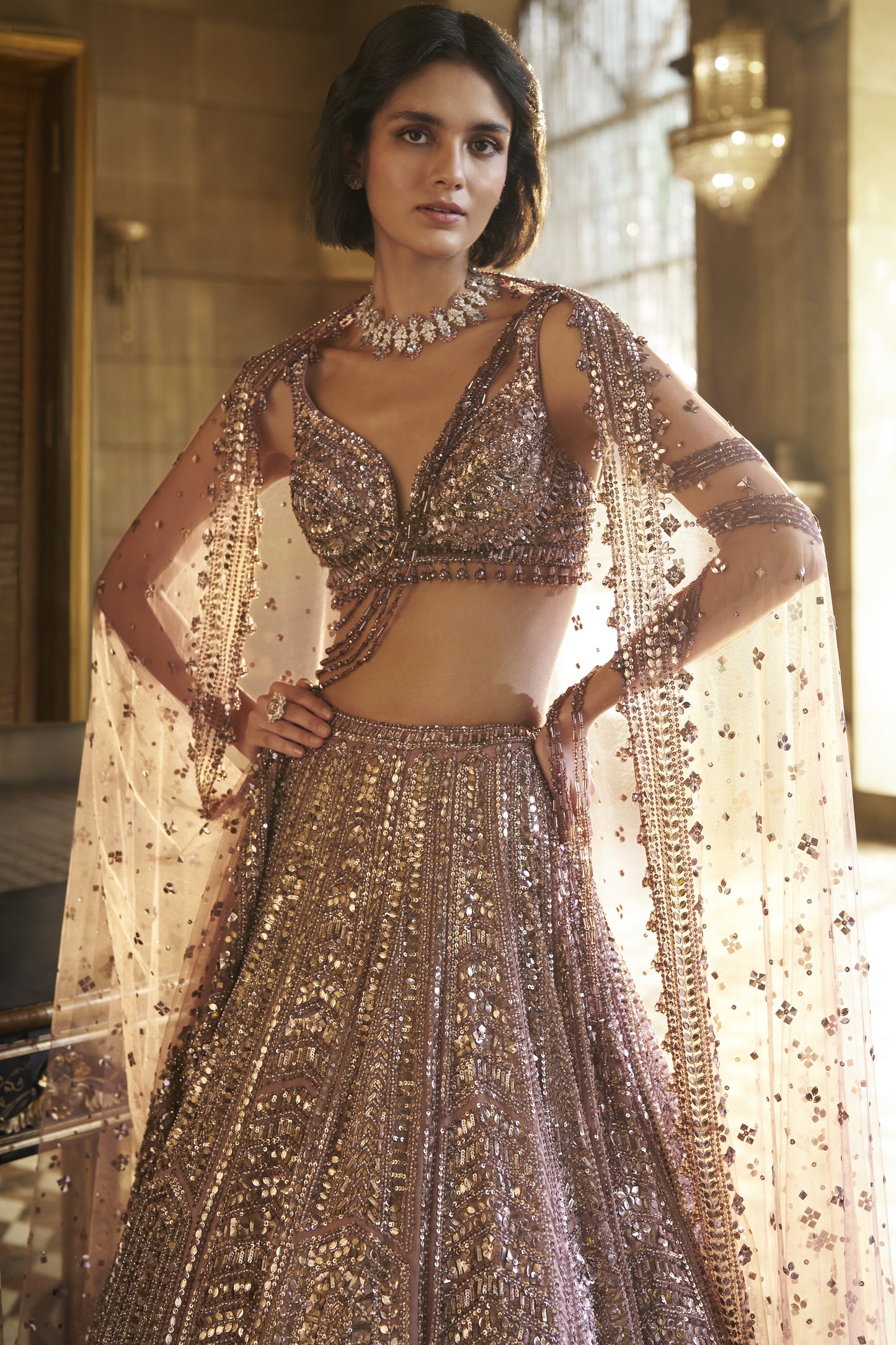 Dusty Mauve Sequin Lehenga Set