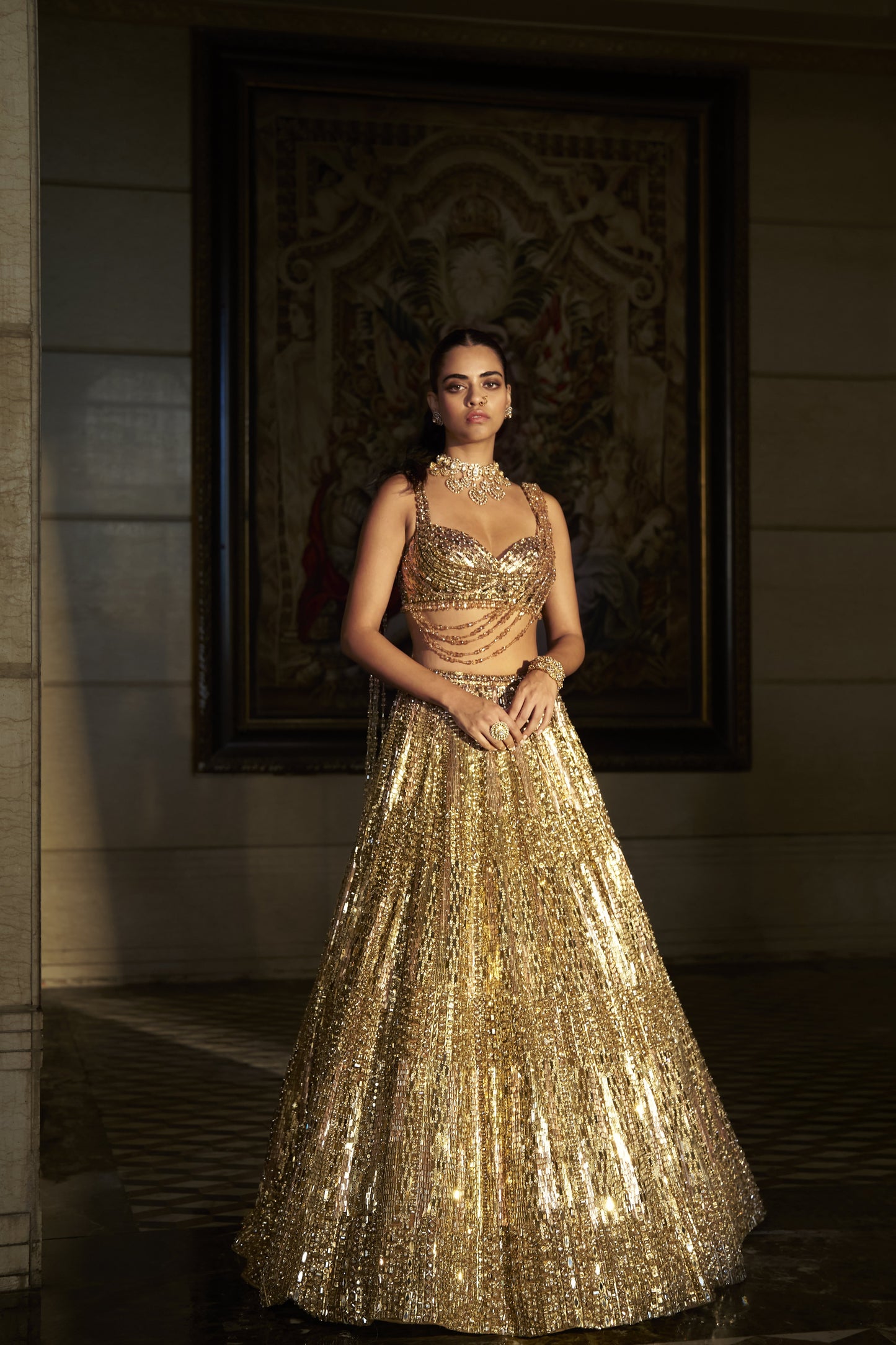 Gold Crystal Lehenga Set