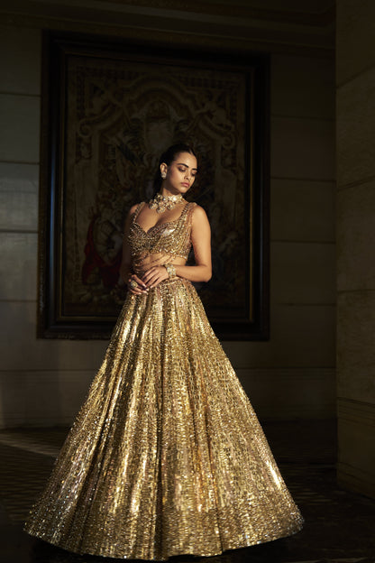 Gold Crystal Lehenga Set