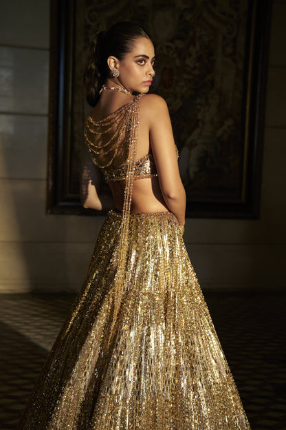 Gold Crystal Lehenga Set