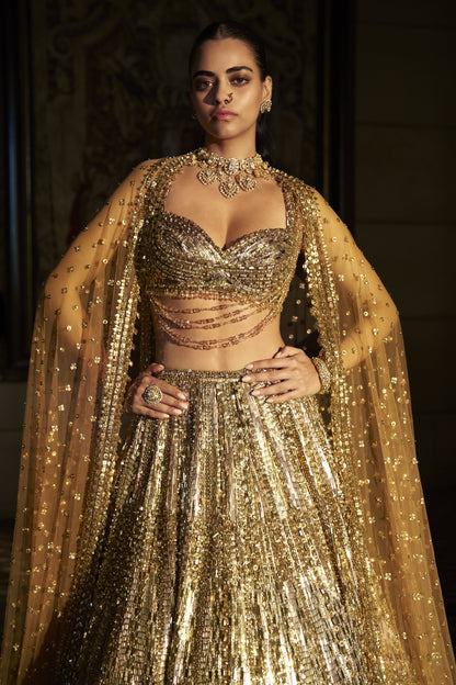 Gold Crystal Lehenga Set