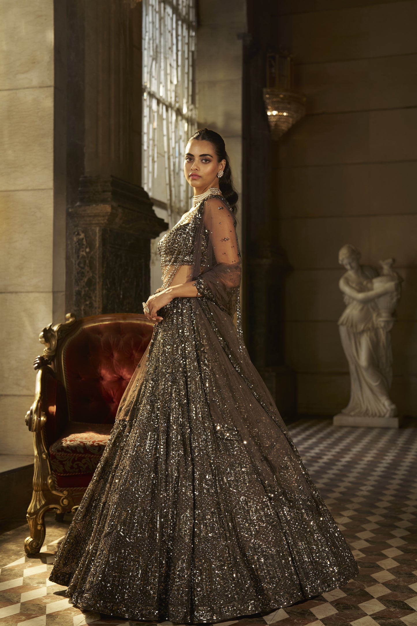 Charcoal Sequin Lehenga Set