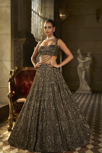 Charcoal Sequin Lehenga Set