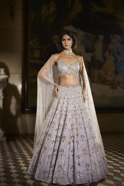 Blue Crystal Lehenga Set