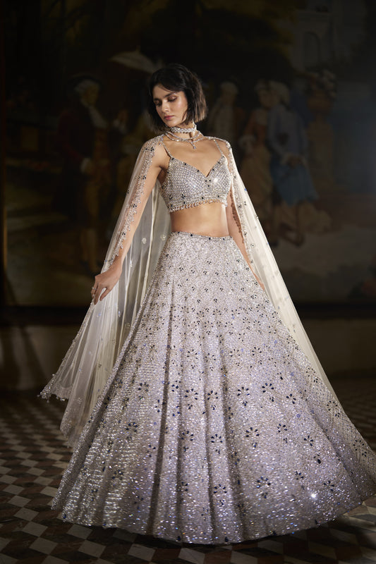 Blue Crystal Lehenga Set