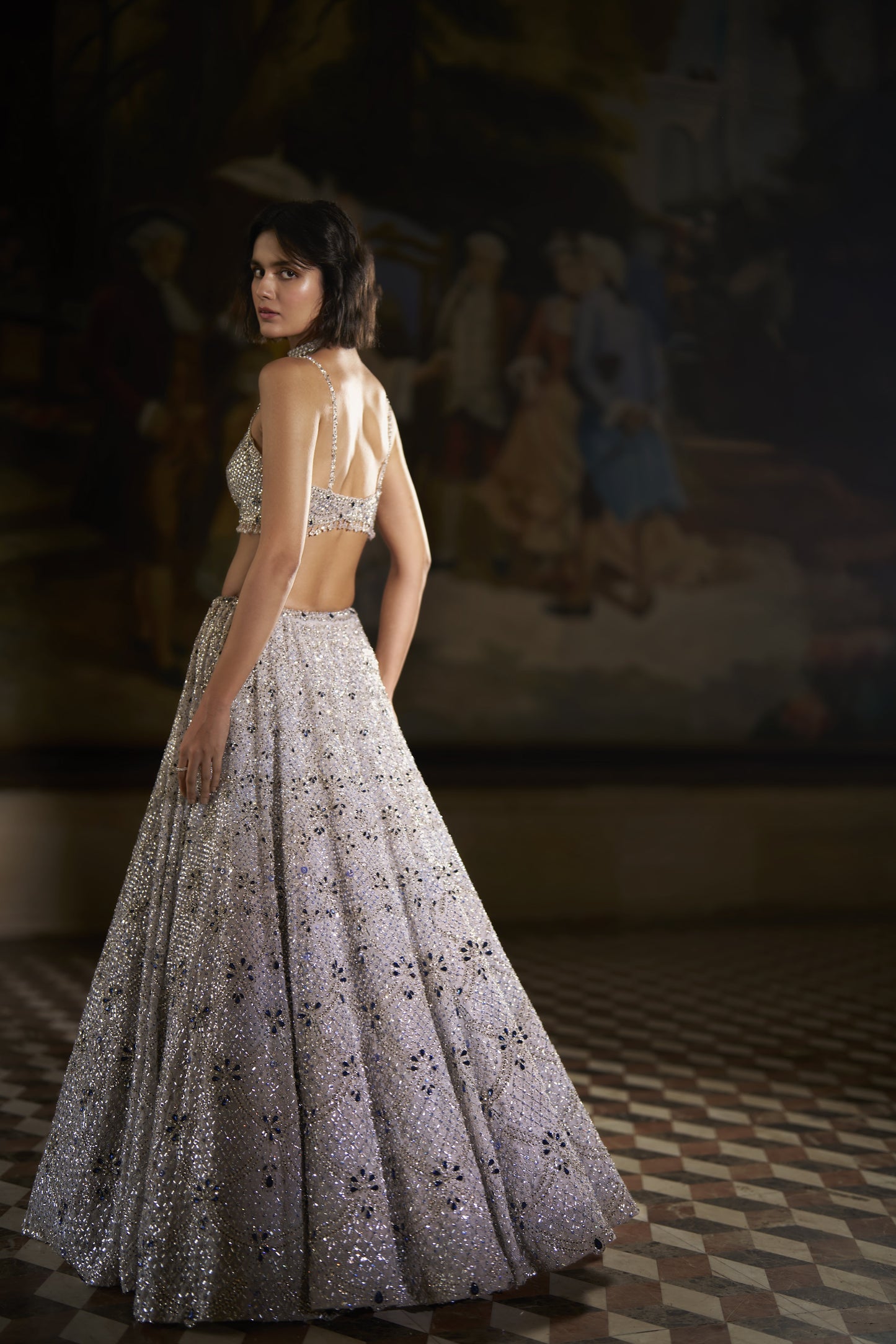 Blue Crystal Lehenga Set