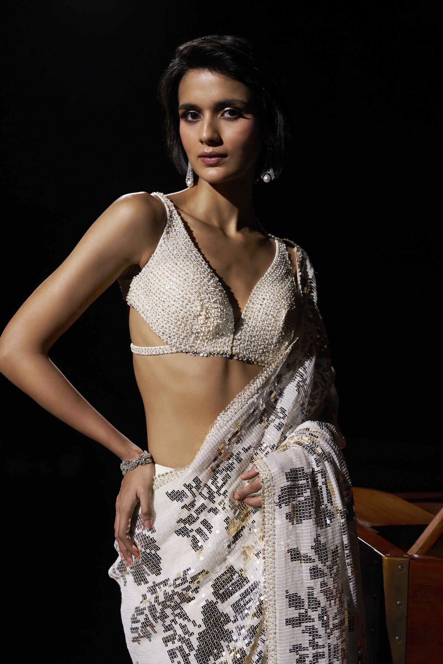 Gold Silver Sequin Georgette Saree