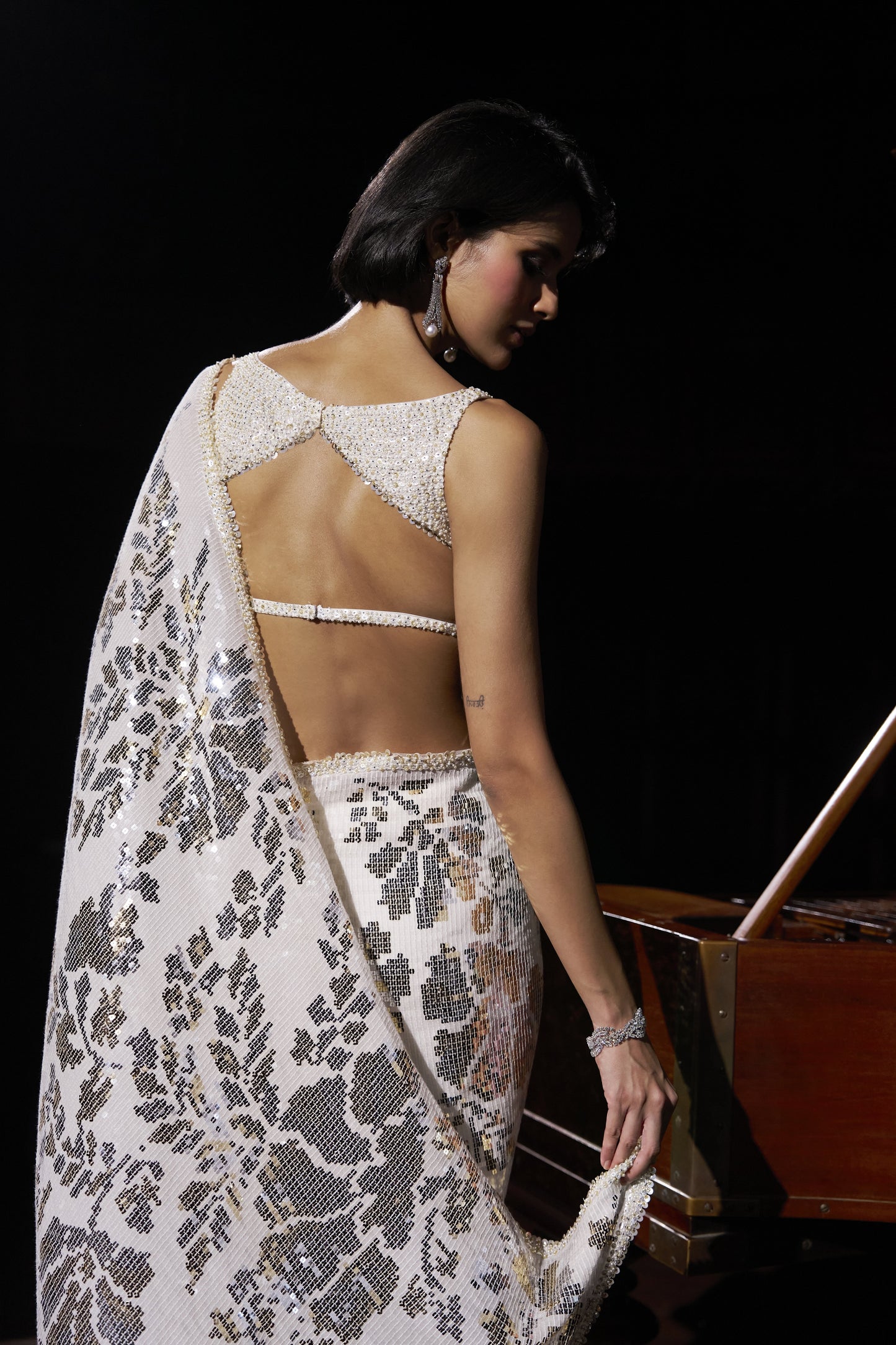 Gold Silver Sequin Georgette Saree