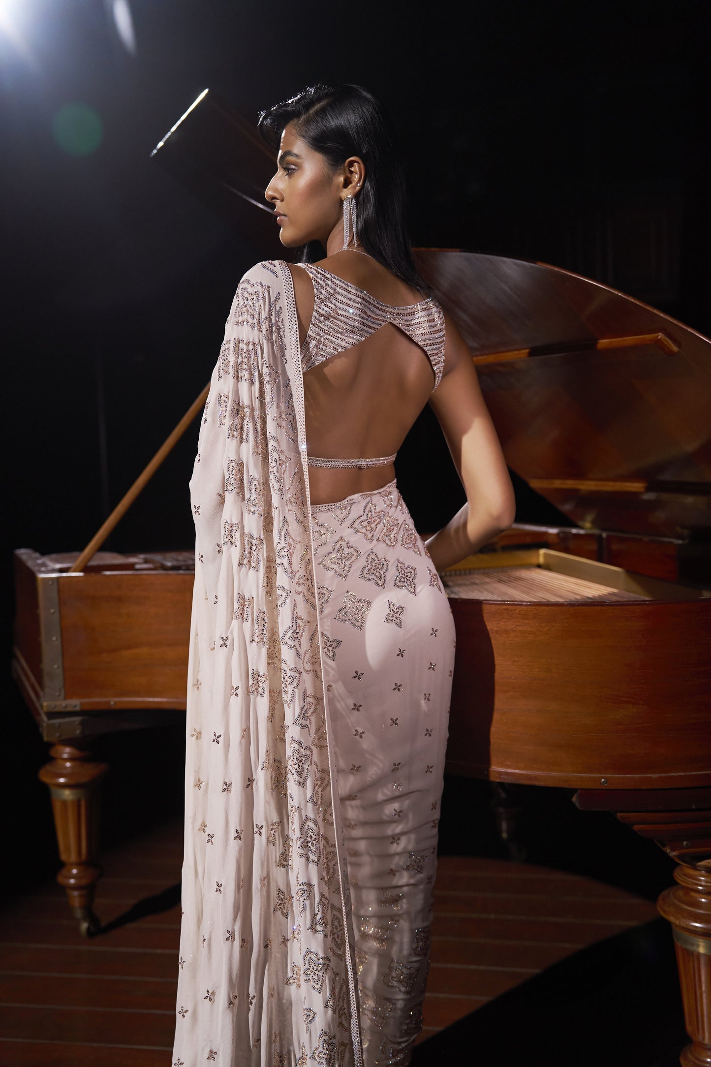 Nude Crystal Georgette Saree