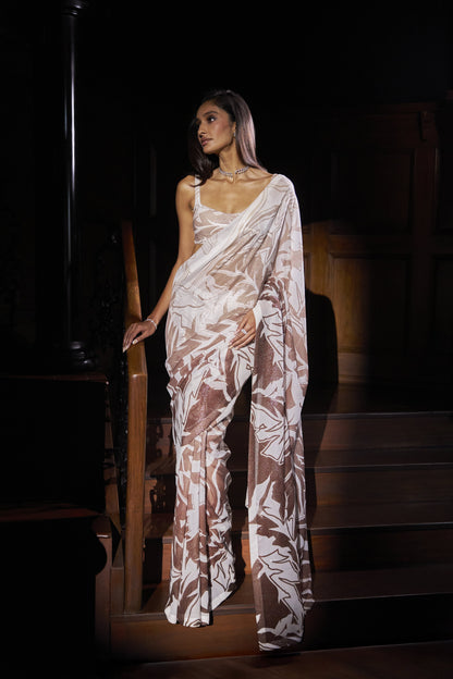 Coffee Cream Sequin Georgette Saree"