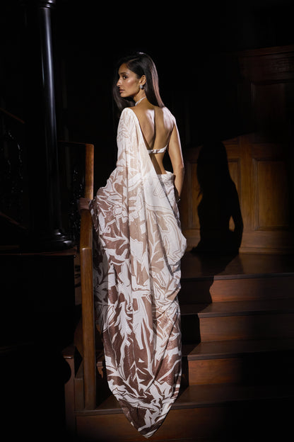 Coffee Cream Sequin Georgette Saree"