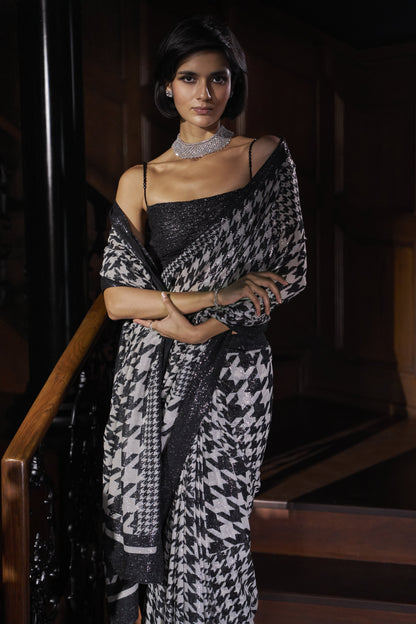 Hounds-Tooth Sequin Georgette Saree