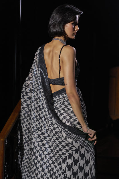 Hounds-Tooth Sequin Georgette Saree