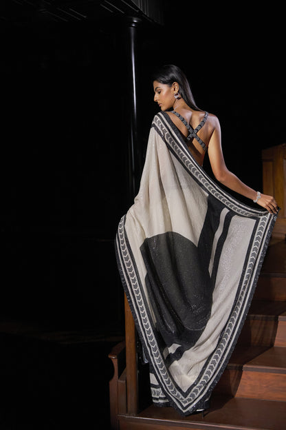 Black & White Sequin Georgette Saree