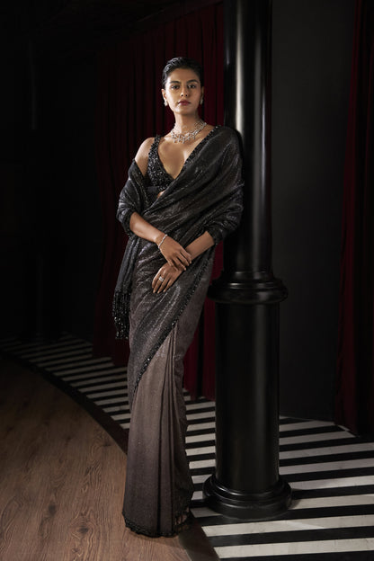 Coffee Ombre Sequin Georgette Saree