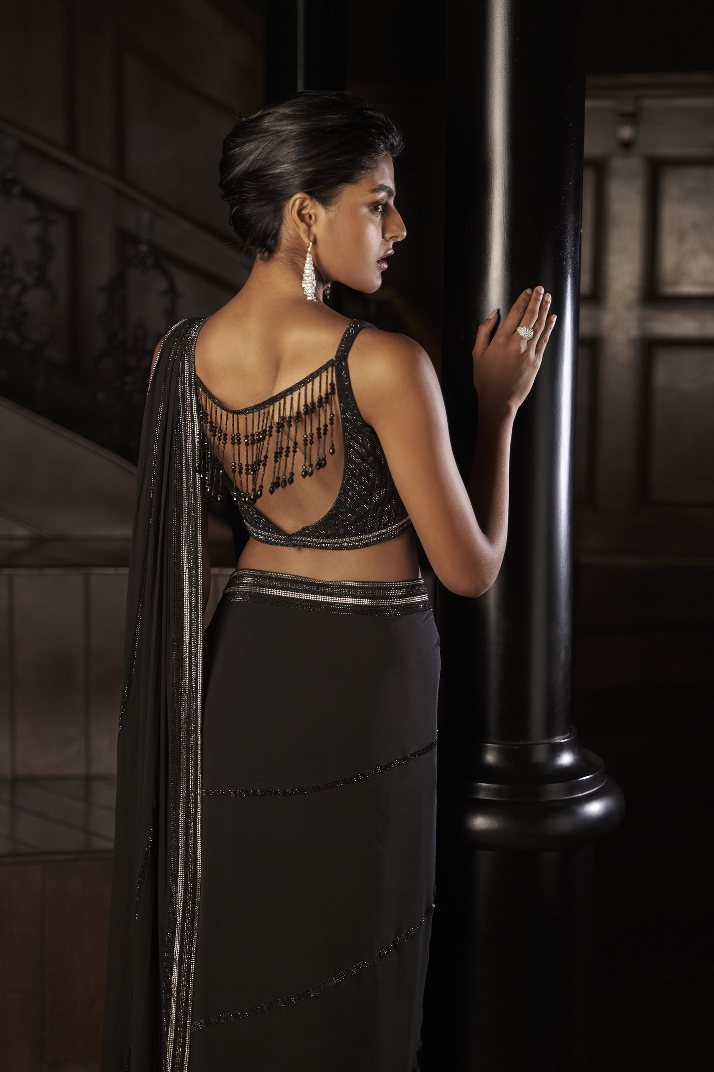 Black Draped Georgette Saree