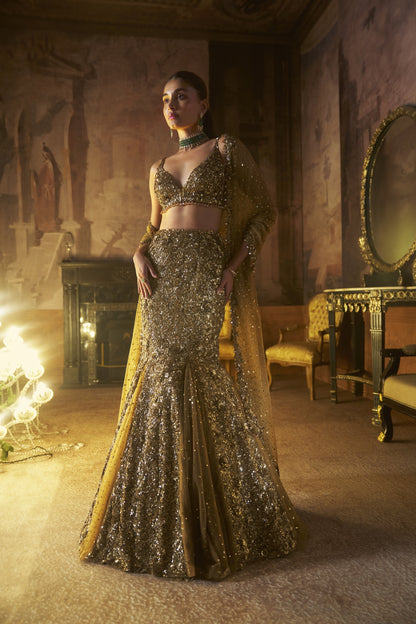 Antique Gold Fit & Flare Skirt Set