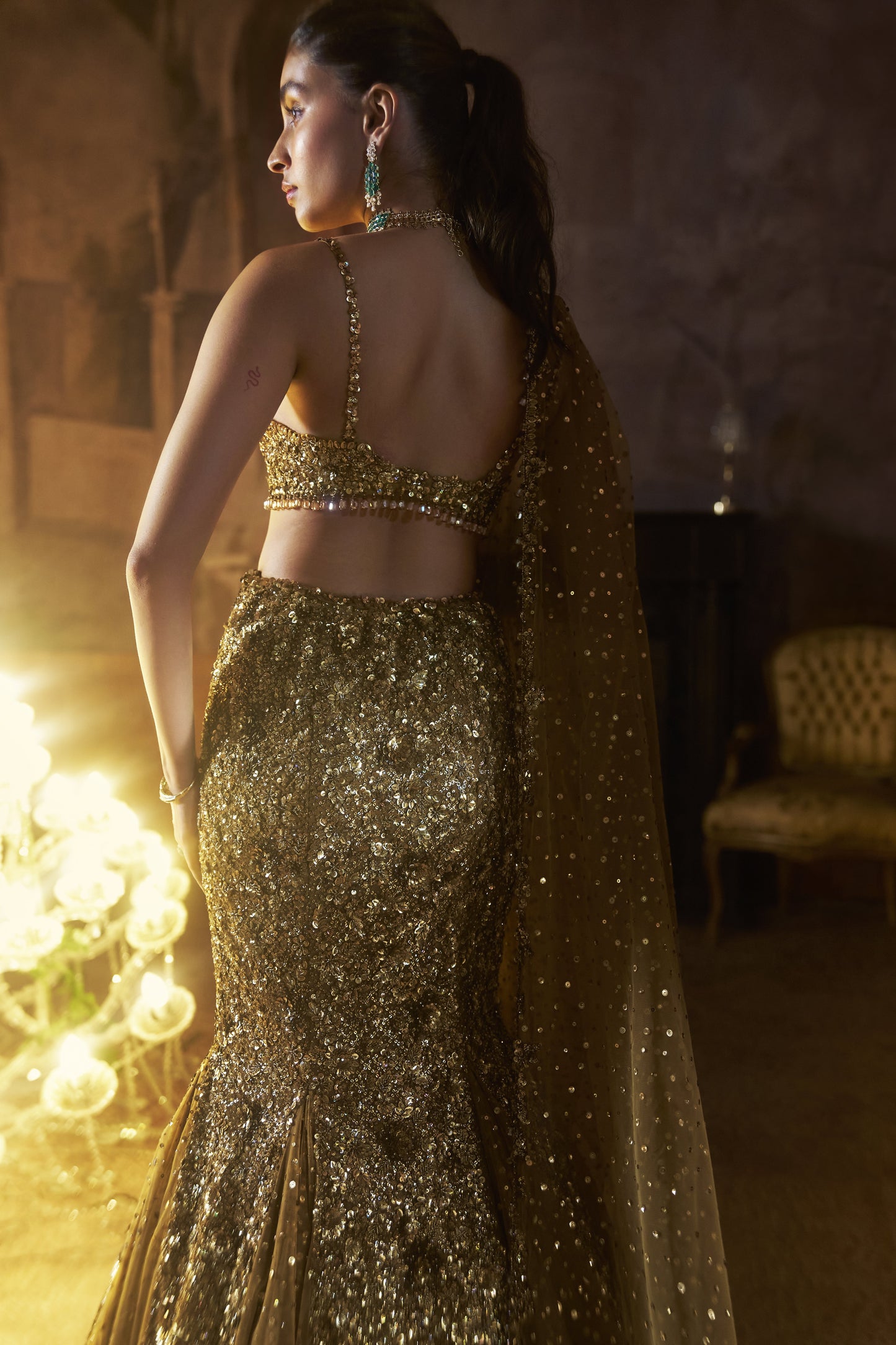 Antique Gold Fit & Flare Skirt Set